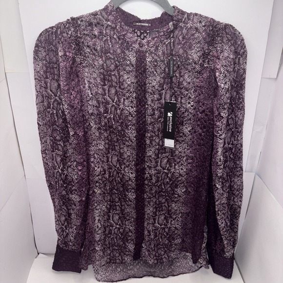 ELIE TAHATI Elizabeth Blouse Sheer Aubergine Multi XS - Picture 1 of 9